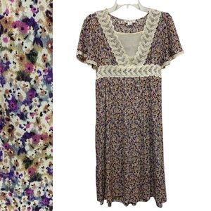 ALLY B Dress Girls Size 10 Lace Floral Cream Purple Boho Tiered Flutter Sleeve